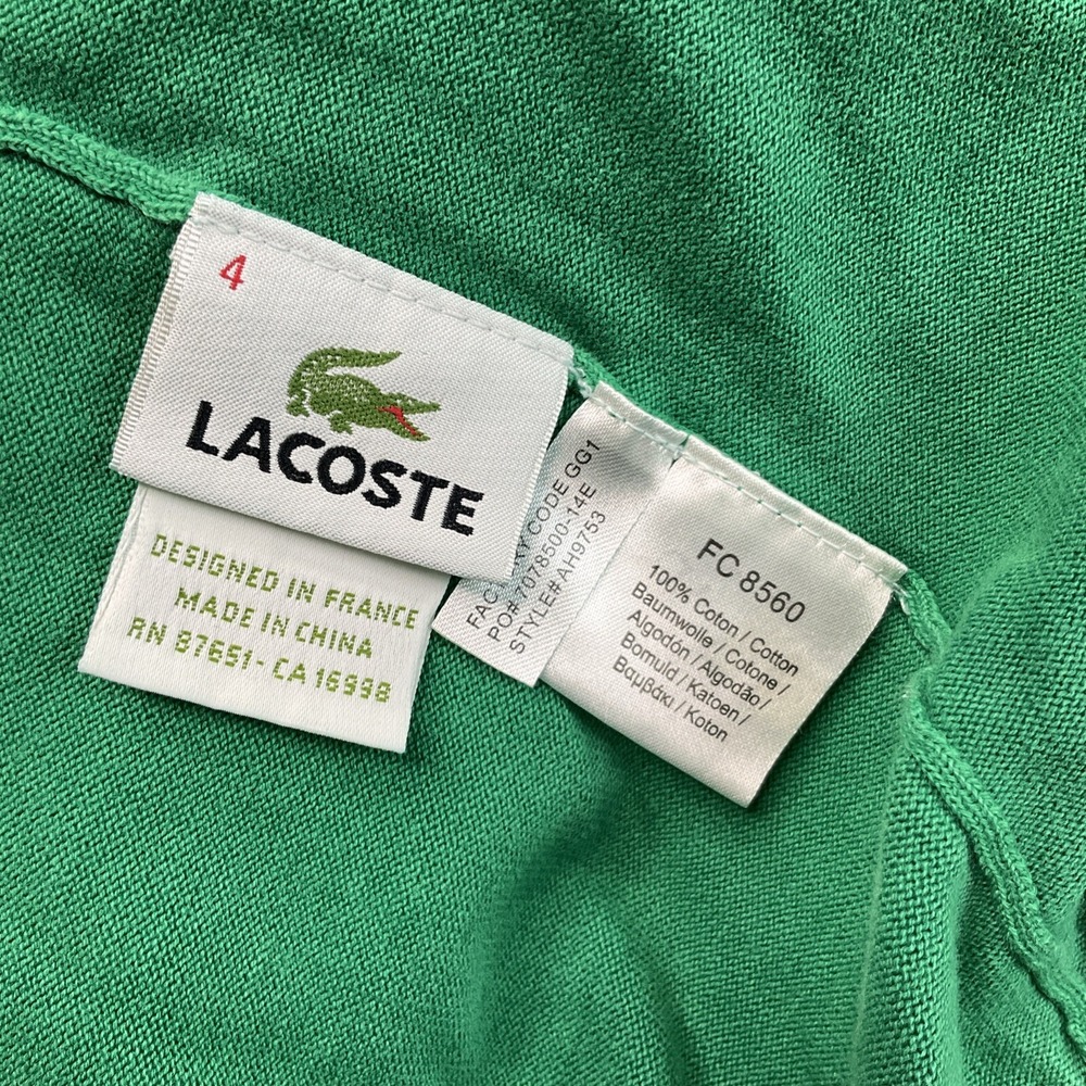 Lacoste Garment Dyed Sweater Mens 4 M Green Lightweight V Neck Alligator Logo - Picture 2 of 7